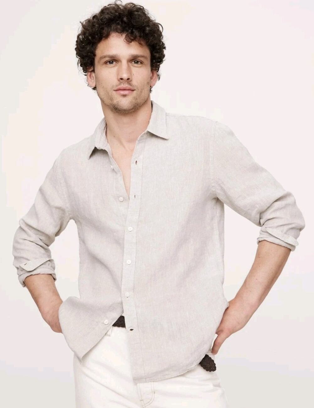 Banana Republic Large Standard Castello Linen Shirt Beige #990